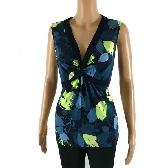 Tahari Sleeveless Patterned Blouse- Blue and Green - Picture 4 of 11